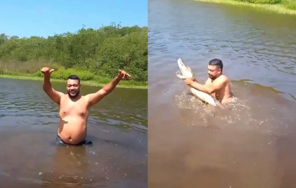 [VIDEO] Se estaba bañando en el río cuando sintió “algo” en el pie: se llevó el susto de su vida