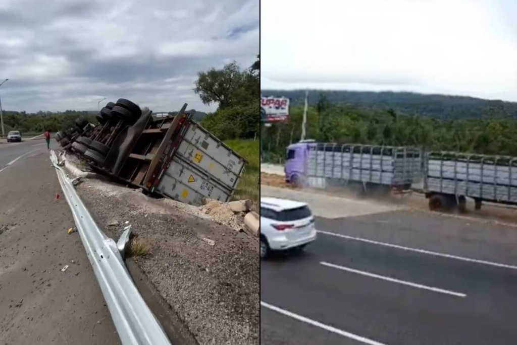 Uno frenó con las vacas, el otro ya se fue al mazo con la carne: accidentes de camiones en Caacupé